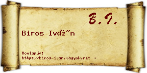 Biros Iván névjegykártya